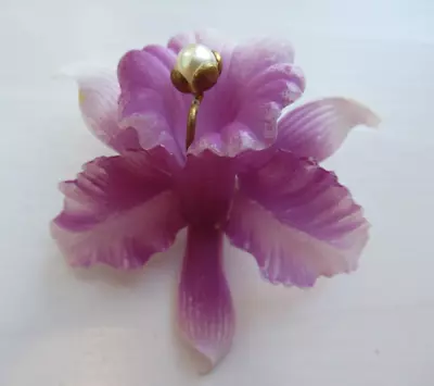 Vintage West Germany Purple Plastic Orchid Flower Brooch • $12.50