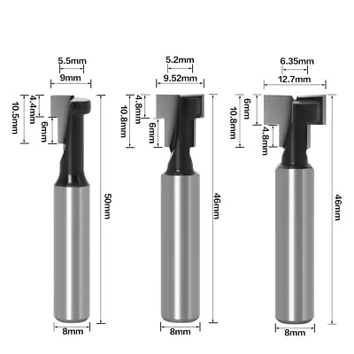 3PCS 8mm Shank T-Slot Cutter Router Bit For 9mm 3/8  1/2  Hex Bolt • $10.88