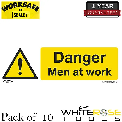 Sealey Danger Men At Work Warning Safety Sign Self-Adhesive Vinyl Pack Of 10 • £28.95