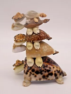 Vintage Sea Shell Art Sculpture STACKED TURTLES  Bobble Head Tiki Bar Decor • $16