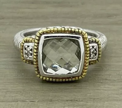 Women's Judith Ripka JR TWO Sterling & 18K Diamond & Prasiolite Ring Size 6 • $125