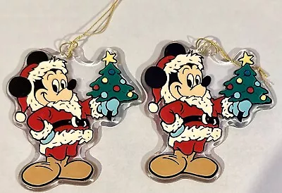 Vintage Disney Mickey Mouse Santa W/Tree Acrylic Christmas Ornament Lot Of 2 • $4.99