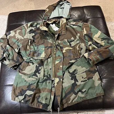 VTG Field Jacket XL Army Military US ARMY Coat Hooded Green Og107 • $41.99