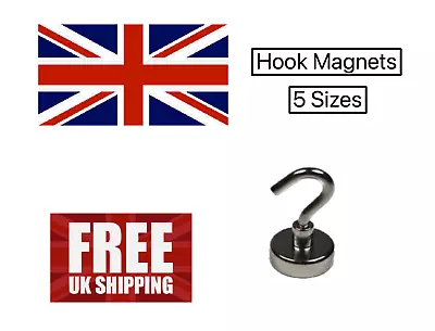 Neodymium Hook Magnets Super Strong Pull Force Various Magnet Size Fast Post • £2.99