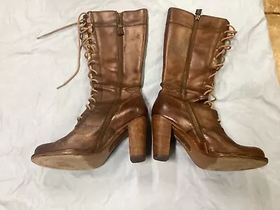 Frye Leather Boots Womens 7m Villager Lace 77610 Side Zip Nailed Soles See Pics • $28