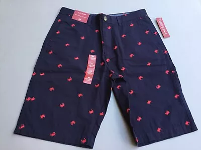 NWT Women’s Merona Flat Front Shorts Size 30 Navy W/ Red Crabs #1353L • $16.99