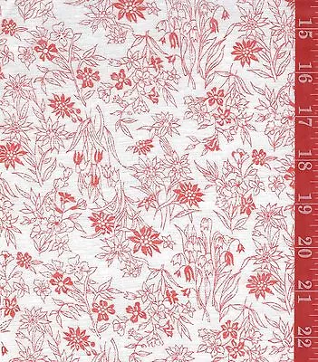 VINTAGE Linen Bright Red Floral On White  FABRIC 44 W ByThe 1/2 Yard  • $4.99