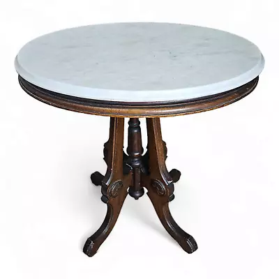 Antique Oval Marble And Mahogany Center Table • $345