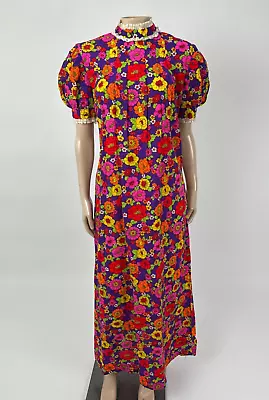 Vintage 60's Handmade Women's Dress Cotton Floral Print Mod Hippie Lace A29 • $39.99
