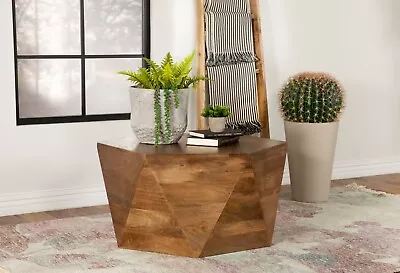 Rustic Artistic Mango Wood Hexagon Shaped Coffee Cocktail Table • $649