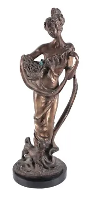 Antique Bronze Art Deco Sculpture Woman Basket Flowers & Dog  19'’ Tall HUGE • $119.20
