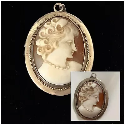 Vintage Jewellery Silver 800 Cameo Shell Portrait Brooch Dress Pin • $4.97