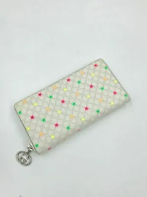 $349 • Buy Gucci White Micro GG Supreme Star Zip Around Long Wallet-Very Good Conditition