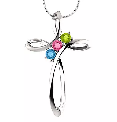 Cross Family Pendant Mother's Jewelry Sterling Silver 1-5 Round Birthstones • $85