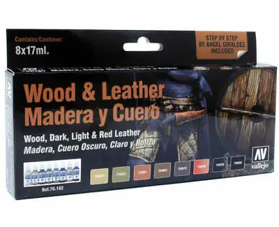 Vallejo Model Color Set Wood Dark Light/ Red Leather Paint Set 8 X 17ml VAL70182 • £19.65