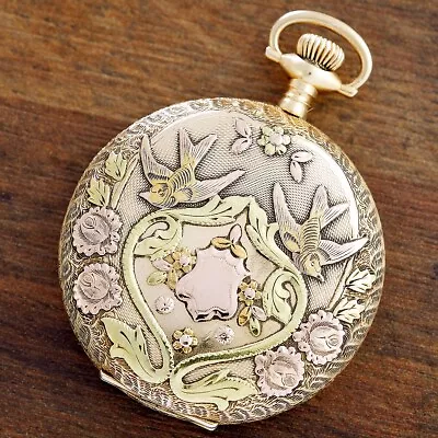 Multicolor Gold Waltham Pocket Watch CA1917 | Ornate Case That Is In Mint Condit • $2750