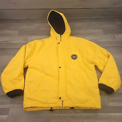 Vintage Nautica Jacket Mens Medium Yellow Nylon Fleece Reversible Logo Preppy • $38.95