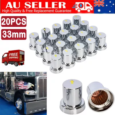 Chrome 20PCSx33mm Safety Arrow Chrome ABS Wheel Nut Covers Caps For Trucks Bus • $54.99