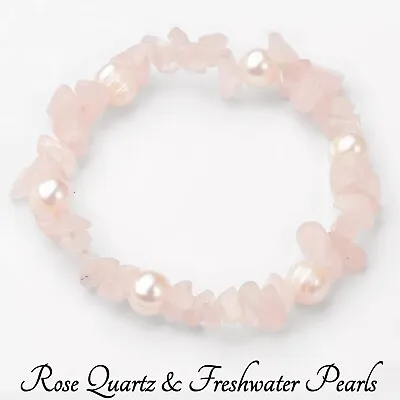 £4.89 • Buy Rose Quartz Pearl Bracelet Crystal Gemstone Love Reiki Healing Chakra Gift Pink