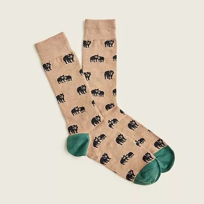 J. Crew Men's Patterned Trouser Socks ~ Heather Khaki Black Bear ~ OSFM~ NWT • $11.48