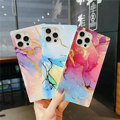 $14.51 • Buy Luxury Square Granite Marble Phone Case For IPhone 13 11 12 Pro Max 7 8 XR Cover