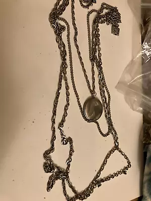 VINTAGE Estate Locket Pendant On Multi Strand Silver Tone Chain Necklace • $9.99