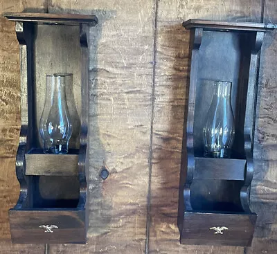 Pair Of Vintage Lighted Sconces￼ Wood Eagle Cabin Country • $36