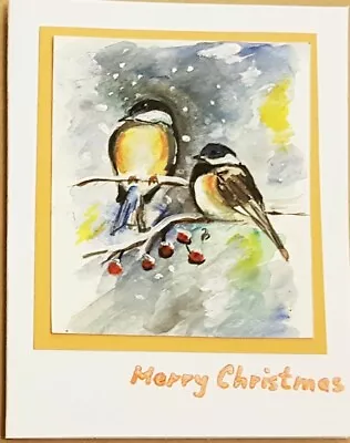 £3.50 • Buy Unique Hand Painted Christmas Card  Winter Watercolor Limited Print  Winter Bird
