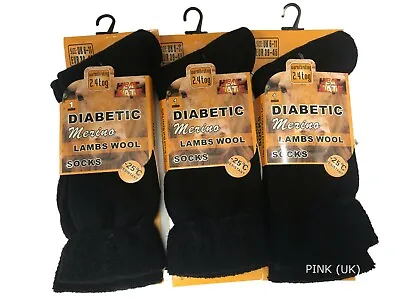 Unisex Mens Black Diabetic Loose Top Merino Wool Socks 2.4Tog Winter Boot Thick  • £11.99