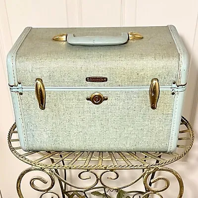 Train Case Vanity Luggage Vintage 1950s SAMSONITE Mint Green Tweed  Style# 4212 • £46.56