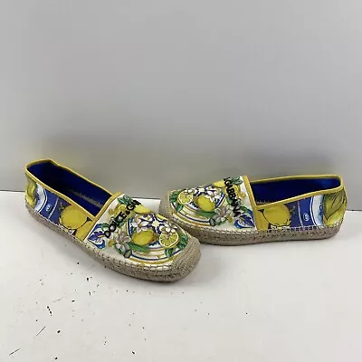 Dolce & Gabbana Capsule Lemon Print Canvas Round Toe Espadrille Shoes Men’s 7 • $227.49