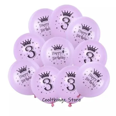 Happy 3rd Birthday Purple Latex X10 Balloons Party Decoration Age 3 Girls • £5.39