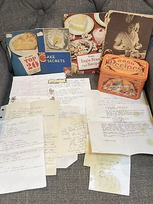 Ragu Recipes Vintage Metal Tin Recipe Box With Recipe Lot Some Handwritten • $17.59