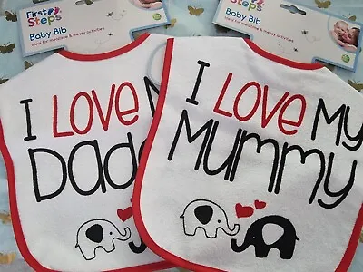 Baby Bibs Feeding Bibs 2 Pack I Love My Mummy I Love My Daddy • £6