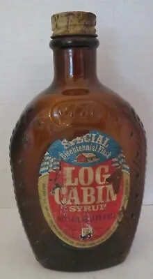 VTG Embossed Log Cabin Syrup Bicentennial 1776 Liberty Amber Glass Bottle -24 Oz • $7.95