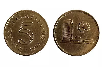 MALAYSIA 5 Sen First Series Coins Parliament Building Kuala Lumpur Date 1967 VG+ • $8.53