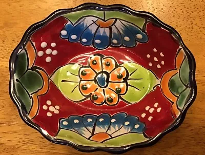 Mexico Ceramic Talavera Small Salsa Bowl Dish Hand Painted Terracotta Mexican  • $18.99