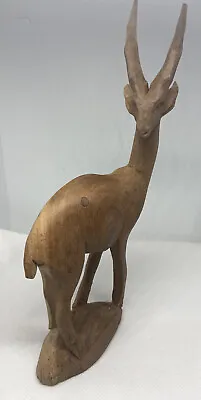 VINTAGE 8.5” Hand Carved Wooden Animal Figure~Ibex~Antelope W/ Horns Amazing • $24.99