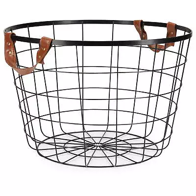 Mainstays Large Round Wire Basket With Sturdy Handles Black Metal Durable • $22.86