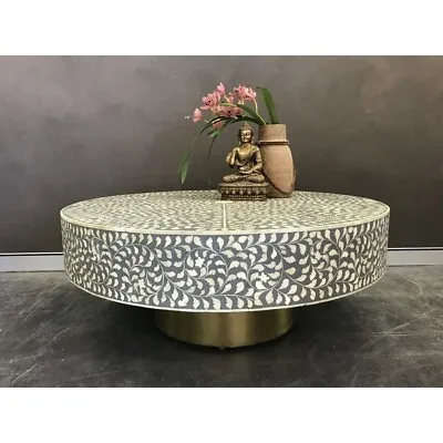 Mother Of Pearl Inlay Coffee Table Handmade Modern Luxury Round Coffee Table • $1499.99