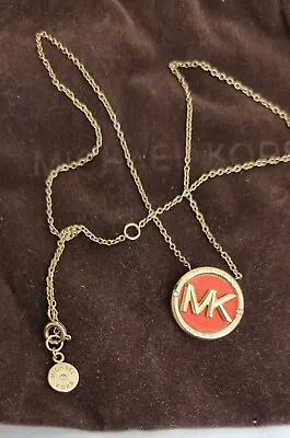 New Michael Kors Gold Tone Chain Round Mk Pendant Necklace  • £75