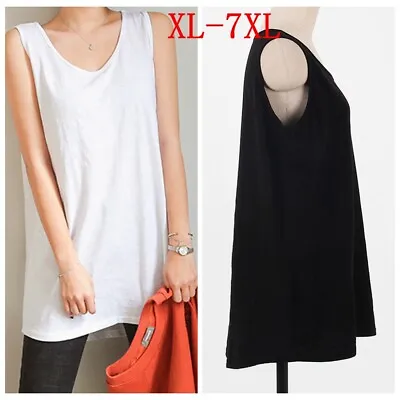 Women Bamboo T Shirt Sleeveless Scoop Neck Loose Tops Casual Tunic Tank Tops 8XL • $14.16