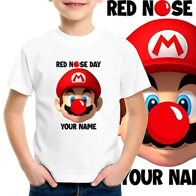 Red Nose Day Super Mario Personalised T-shirt Men Kids Boys Adult Tee Top Tshirt • £10.99