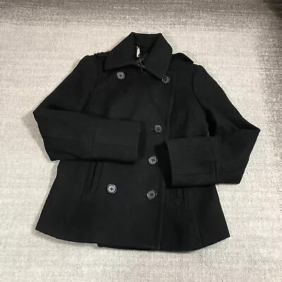 J Crew Jacket Womens Small Pea Coat Double Breast Six Button Black Casual Adult • $41.33