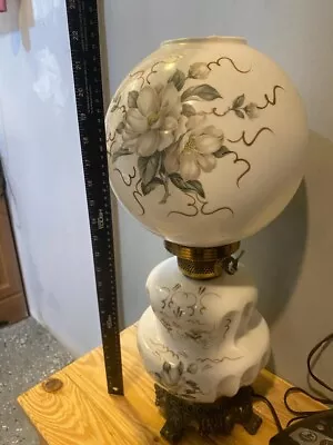 Vntg DOUBLE GLOBE GWTW ELECTRIC PARLOR LAMP 3-way; Magnolia  Flowers And Swrils  • $200