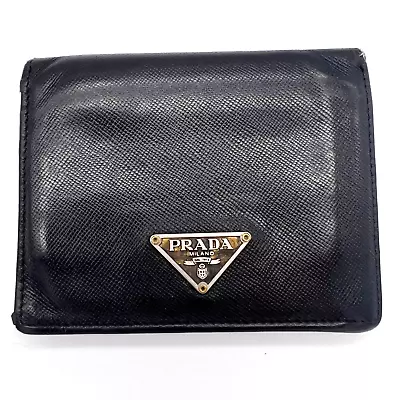 PRADA  Safiano  Bifold Wallet Leather Black Authentic • $49.99