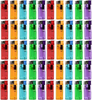 £3.49 • Buy 50 Electronic Lighters Refillable Gas Child Safety Adjustable Flame In 5 Colours