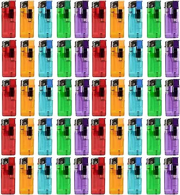 50 Electronic Lighters Refillable Gas Child Safety Adjustable Flame In 5 Colours • £3.49
