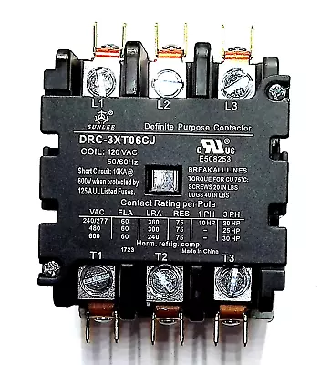 60 FLA Amp 75 Res 3 Pole Contactor 120v Coil DRC-3XT06CJ 1 P 10 HP  3 P 20 HP 2 • $34.95