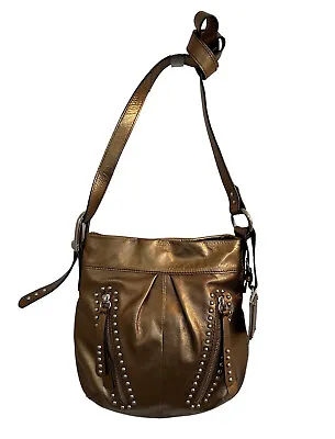 B Makowsky Leather Medium Size Metallic Copper Studded Crossbody Handbag • $28